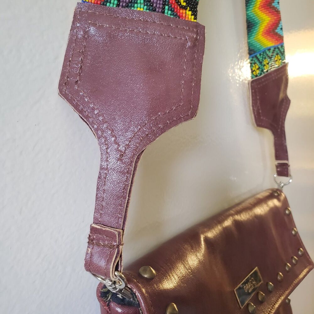Draco Studded Leather Crossbody Purse Bag Clutch Colorfully Beaded Guitar Strap - Picture 16 of 16